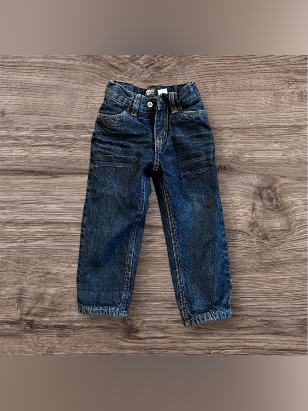Oshkosh B'gosh Blue Denim Kids Red Fleece Lined Jeans Size 3T Adjustable Waist